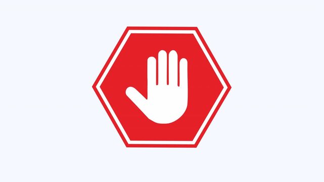 White hand in red stop sign. Suitable for road safety concepts, traffic control, warning signs, prohibition, rules, regulations.