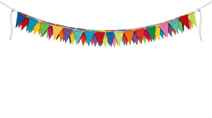 Fototapeta premium Colorful flag garland hangs above, AI, PNG