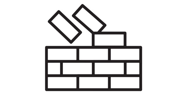 Brick wall construction with falling bricks icon illustration on a white background featuring building, material, masonry with architecture and