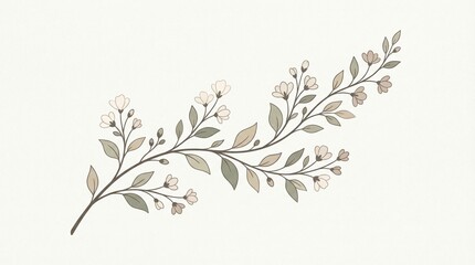 Fototapeta premium Elegant floral branch illustration in minimal style, neutral color vector design