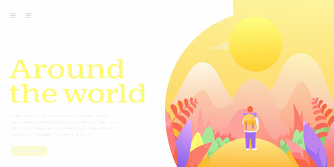 A lone traveler stands before a vibrant mountainous landscape © Ankan