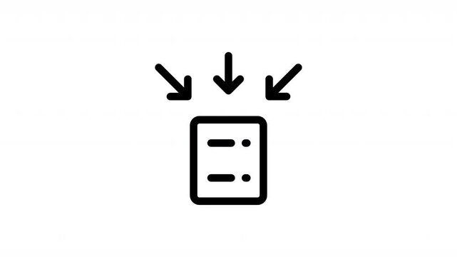 Animated data import icon video featuring file upload and information transfer symbols. Ideal for data management platforms, cloud storage systems, software interfaces, and UI motion graphics.