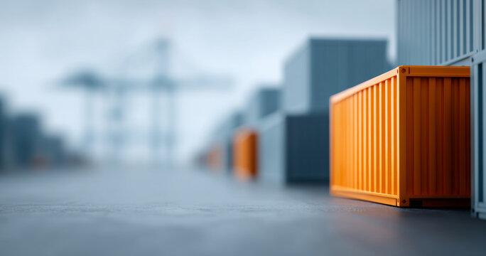 Orange shipping container in industrial yard