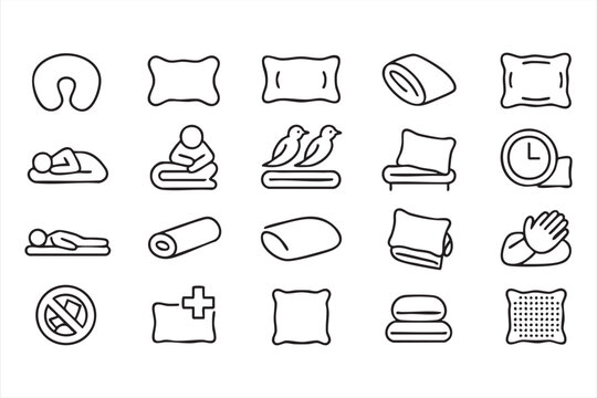 Bedtime and Relaxation Icon Set with Sleep Positions and Comfort Elements