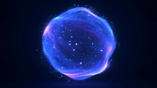 Glowing blue energy orb surrounded by sparkling particles and nebula like wisps futuristic cosmic sphere emitting soft light and serene atmosphere glowing blue energy orb with swirling nebula