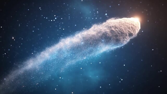 Cosmic Voyager: A celestial comet streaks across the canvas of the cosmos, its luminous head ablaze with light and a mesmerizing tail trailing behind. 