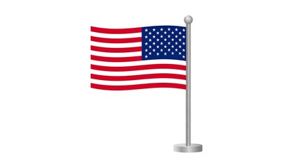 Fototapeta premium American Flag Waving on a Pole Isolated on White Background.