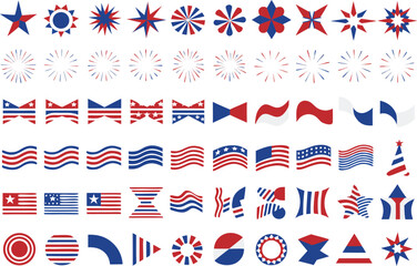 Obraz premium Collection of various patriotic american flag inspired graphic design elements and abstract shapes Vector