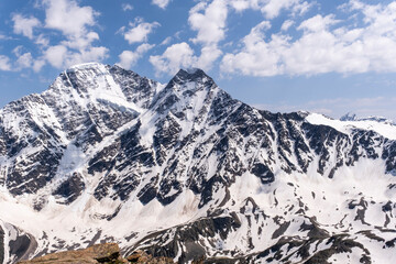 Fototapeta premium View of the Caucasus Mountains and the Semerka glacier, Russia.