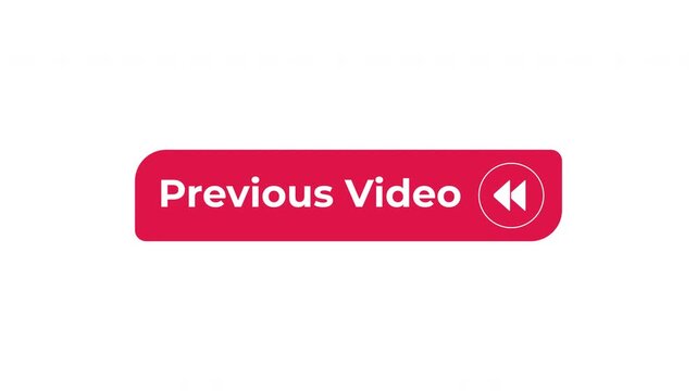 Previous video interactive flat button with click animation. Backward navigation control. Rewind to earlier content. Directional cue. Minimal UI element animated press effect. CTA video overlay