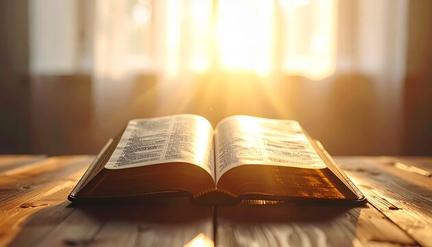 Spiritual open Bible under bright sunlight perfect for a Good Friday message