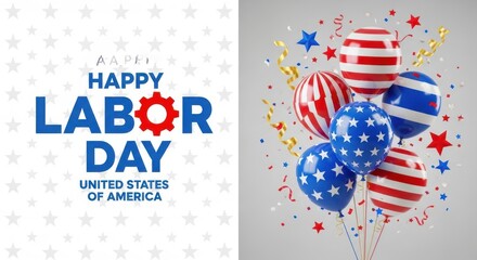Obraz premium Happy Labor Day celebration with patriotic balloons and stars in America