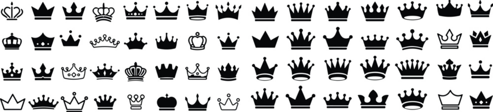 Big set of Crown king hat cap sign symbol. Crown icons set. Crown symbol collection. Vector illustration