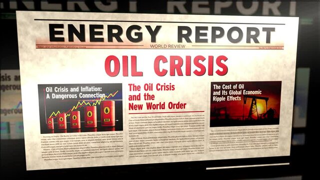 Oil ciris breaking news. Energy and fossil fuel economy title headline newspaper. Information media print glitch 3d animation.