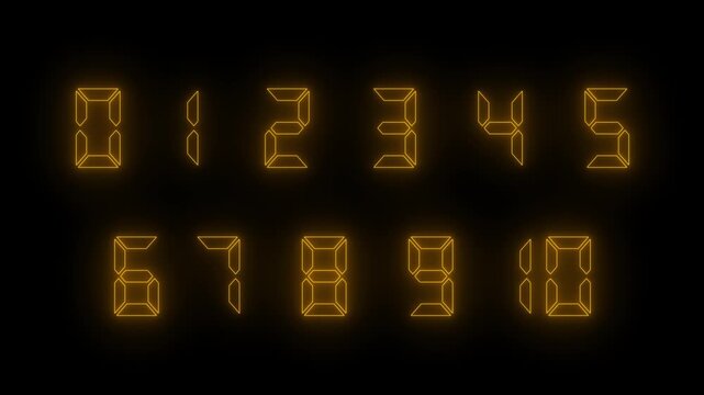 Glowing Blue Digital Countdown Numbers Animation on Dark Background. Futuristic Neon Timer Display with Sequential Numeric Change. Technology Countdown, Digital Clock and HUD Interface Concept in 4K.