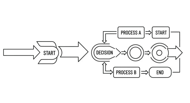 Simple flowchart illustrating a process with start decision and end points