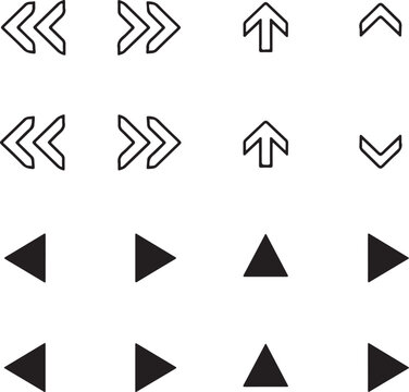 A collection of various directional arrow icons, including double arrows, single arrows, and solid triangles.