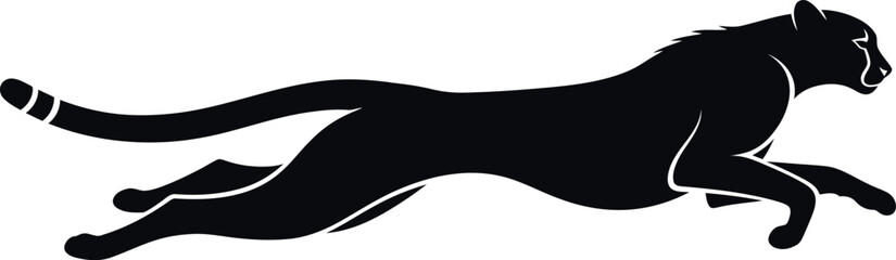 A sleek black silhouette of a cheetah mid stride in a powerful run © Robiul