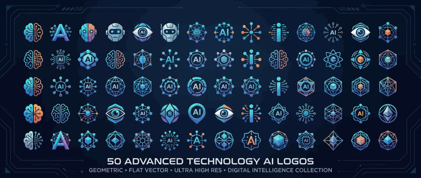 Collection of futuristic AI technology logos.