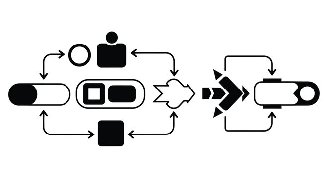 Workflow diagram illustrating a process with input stages and output elements