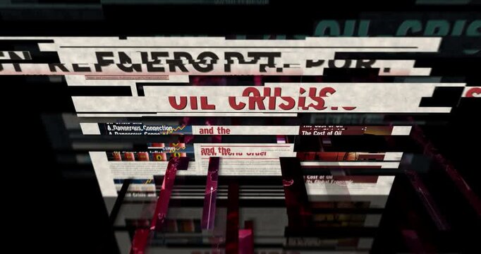 Oil ciris breaking news. Energy and fossil fuel economy title headline newspaper. Information media print glitch looped and seamless animation.