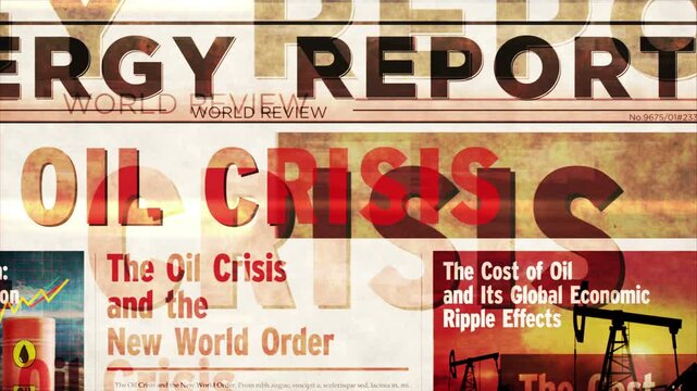 Oil ciris breaking news. Energy and fossil fuel economy title headline newspaper. Information media print glitch and noise animation.