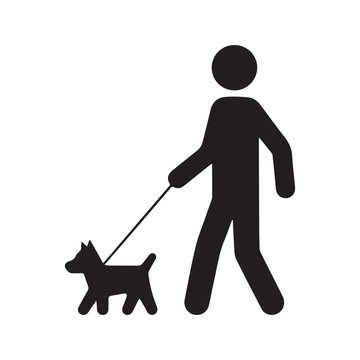 Person Walking Dog on Leash Silhouette Vector Icon Illustration
