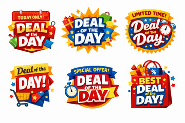 Naklejka premium Deal of the day sticker collection offering special sales, limited time discounts and best offers for online shopping promotion