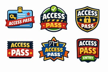 Naklejka premium Access pass badges and security permit authorization symbols set, granting entry and identification to restricted areas