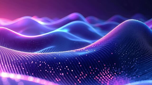 Digital Waves: Abstract digital waves surge and undulate in a vibrant display of neon hues, creating a mesmerizing spectacle of movement and energy.