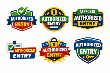Obraz premium Authorized entry badges collection displaying access emblems, security icons, and approval stamps