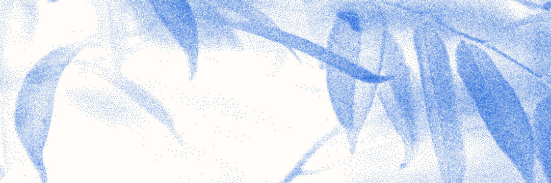 Cyanotype halftone overlay texture bg with leaves silhouettes. Vector soft blue wallpaper for template, graphic design projects, artworks.