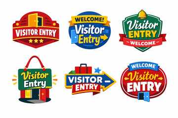 Obraz premium Welcome visitor entry signs and wayfinding direction labels, showing welcoming door for guests entering event or building