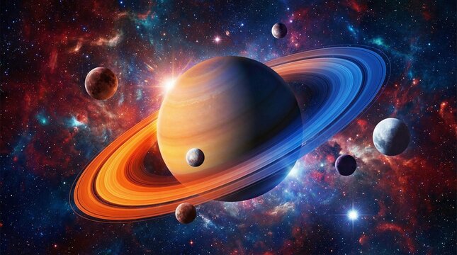 ethereal shani jayanti background with planet saturn and nebula