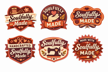 Obraz premium Soulfully made and handcrafted labels set with creative sewing, arts and crafts, homemade design elements