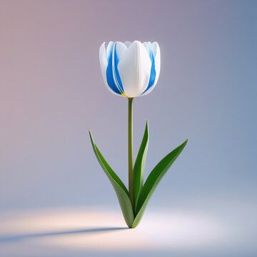 digital illustration or a stylized artificial representation of a white and blue tulip. 