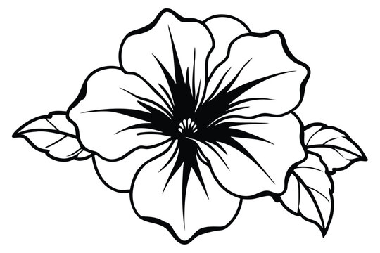 petunia flower silhouette line art vector illustration with a white background