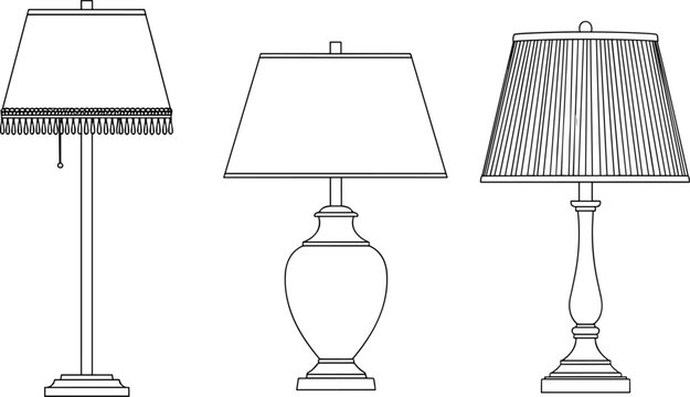 Vintage table lamps with fringe trim, pleated shade, trapezoid shade, ornate bases, decorative lighting design, interior decor inspiration, home furnishing accents