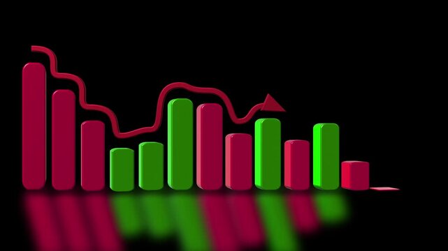 3D Down arrow business graph chart animation. Loss business graph animation. Going down graph chart animation. Decreasing business graph concept.