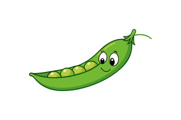 Naklejka premium A cartoon illustration of a smiling green pea pod with big eyes and a happy face