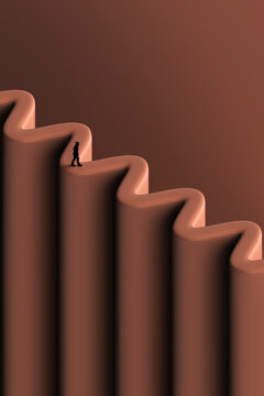3D curved path with lone figure on terracotta form
