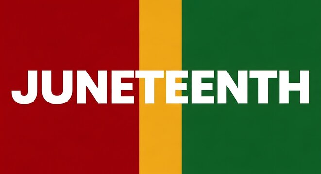 Juneteenth celebration banner with red, yellow, and green colors, isolated on white background