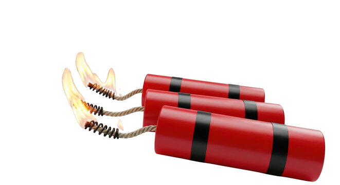 Three red dynamite sticks with burning fuses