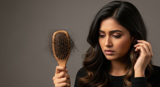 young indian woman suffering from hair fall