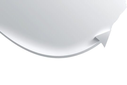 White paper curl revealing an arrow shape with page peeling effect, creative graphic background with copy space