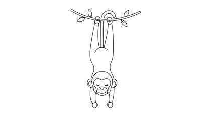Cartoon monkey hanging on vine coloring page with cute pose for children education vector isolated on white © MdRabbi