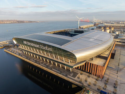 LIVERPOOL, MERSEYSIDE, ENGLAND - MARCH 18, 2026: Hill Dickinson Stadium at Bramley-Moore Dock, Everton FC ground