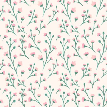 Hand-painted Wildflower Sprigs Pattern - Minimalist Pastel Floral Art