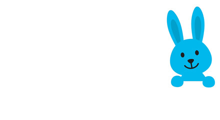 Obraz premium Cute blue cartoon bunny peeking from the right side on a white background