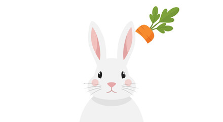 Fototapeta premium Cute White Rabbit with Carrot Top Illustration, Easter Bunny Concept